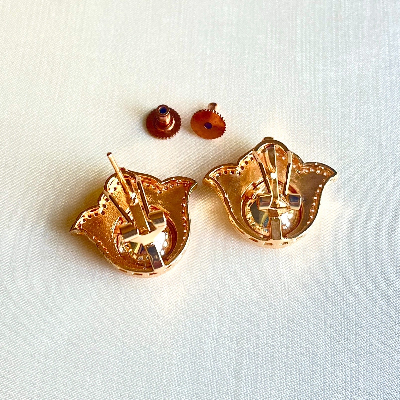 Jewel Treatzz Tulip Flower Stud Earrings Gold Plated With White Enamel, Big Pear Shaped Uncut Polki Kundan Stone Bordered With CZ Stone