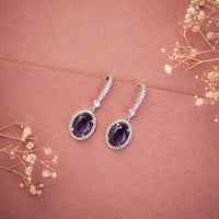 Jewel Treatzz Rhodium Plated, Pear Shaped Emerald Doublet Stone & Cubic Zirconia's Dangler Earrings (Pack of 10)