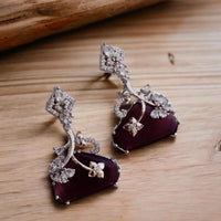 Jewel Treatzz Rhodium Plated, Pear Shaped Emerald Doublet Stone & Cubic Zirconia's Dangler Earrings (Pack of 10)