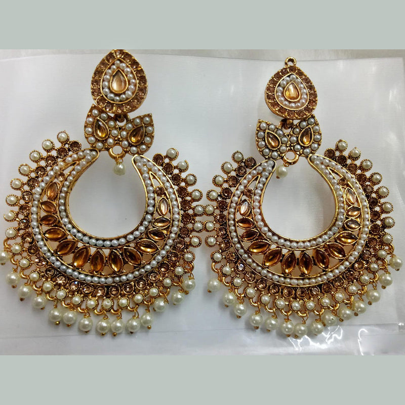 Khushboo Jewellers Gold Plated Crystal Stone And Pearl Dangler Earrings