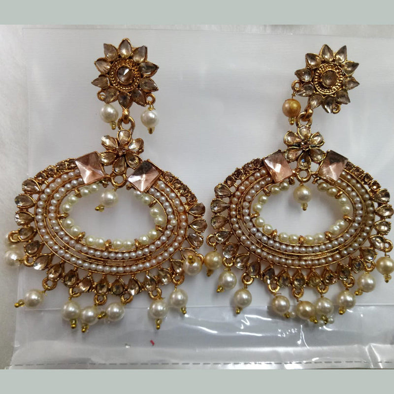 Khushboo Jewellers Gold Plated Crystal Stone And Pearl Dangler Earrings