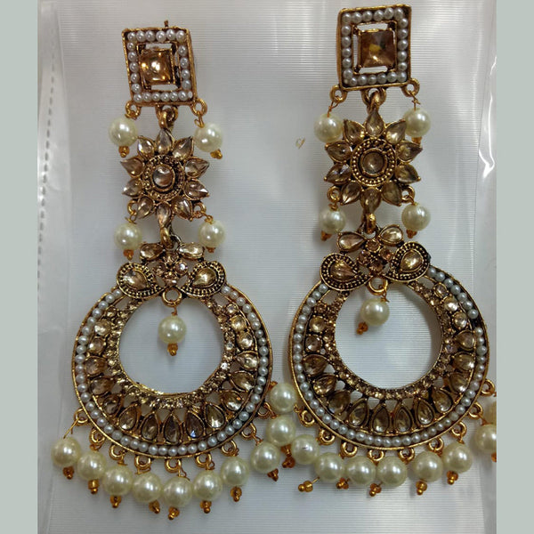 Khushboo Jewellers Gold Plated Crystal Stone And Pearl Dangler Earrings