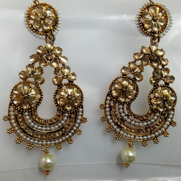 Khushboo Jewellers Gold Plated Crystal Stone And Pearl Dangler Earrings