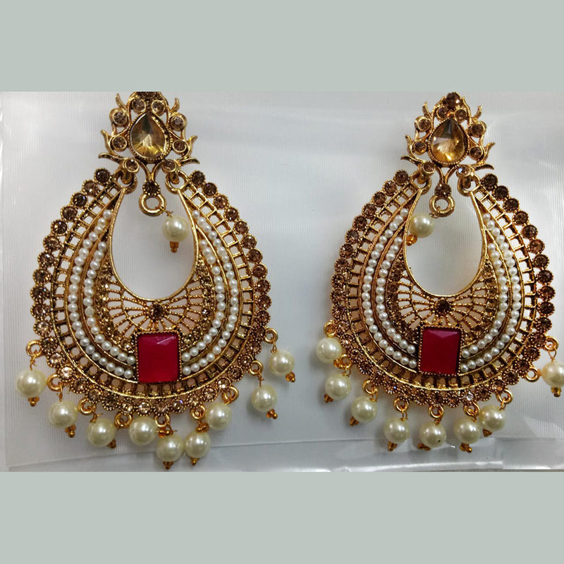 Khushboo Jewellers Gold Plated Crystal Stone And Pearl Dangler Earrings