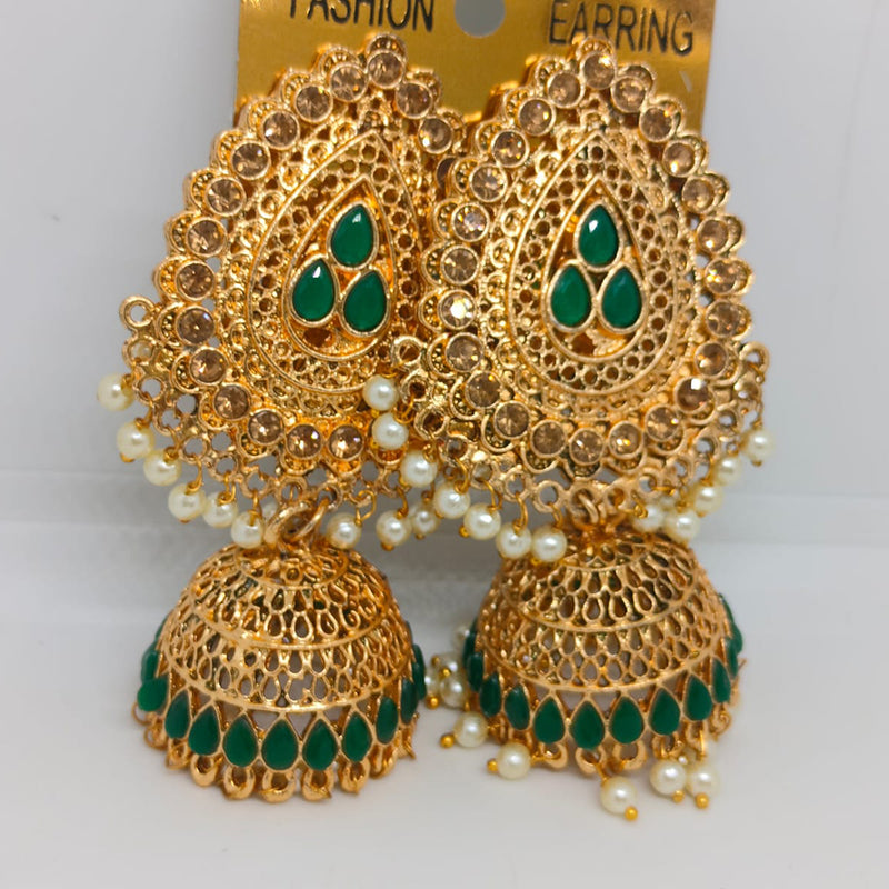 Khushboo Jewellers Gold Plated Crystal Stone And Pearls Jhumkis Earrings