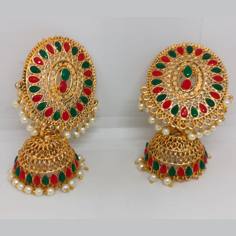 Khushboo Jewellers Gold Plated Pota Stone And Pearls Jhumkis Earrings