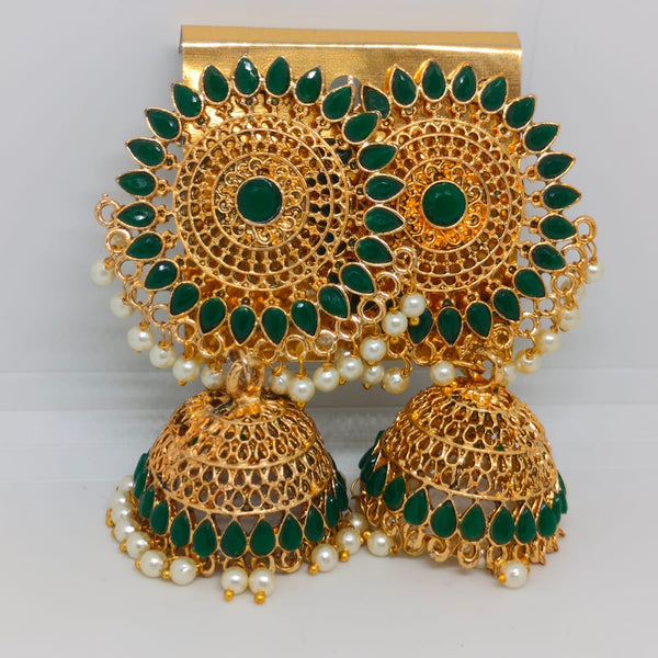 Khushboo Jewellers Gold Plated Pota Stone And Pearls Jhumkis Earrings