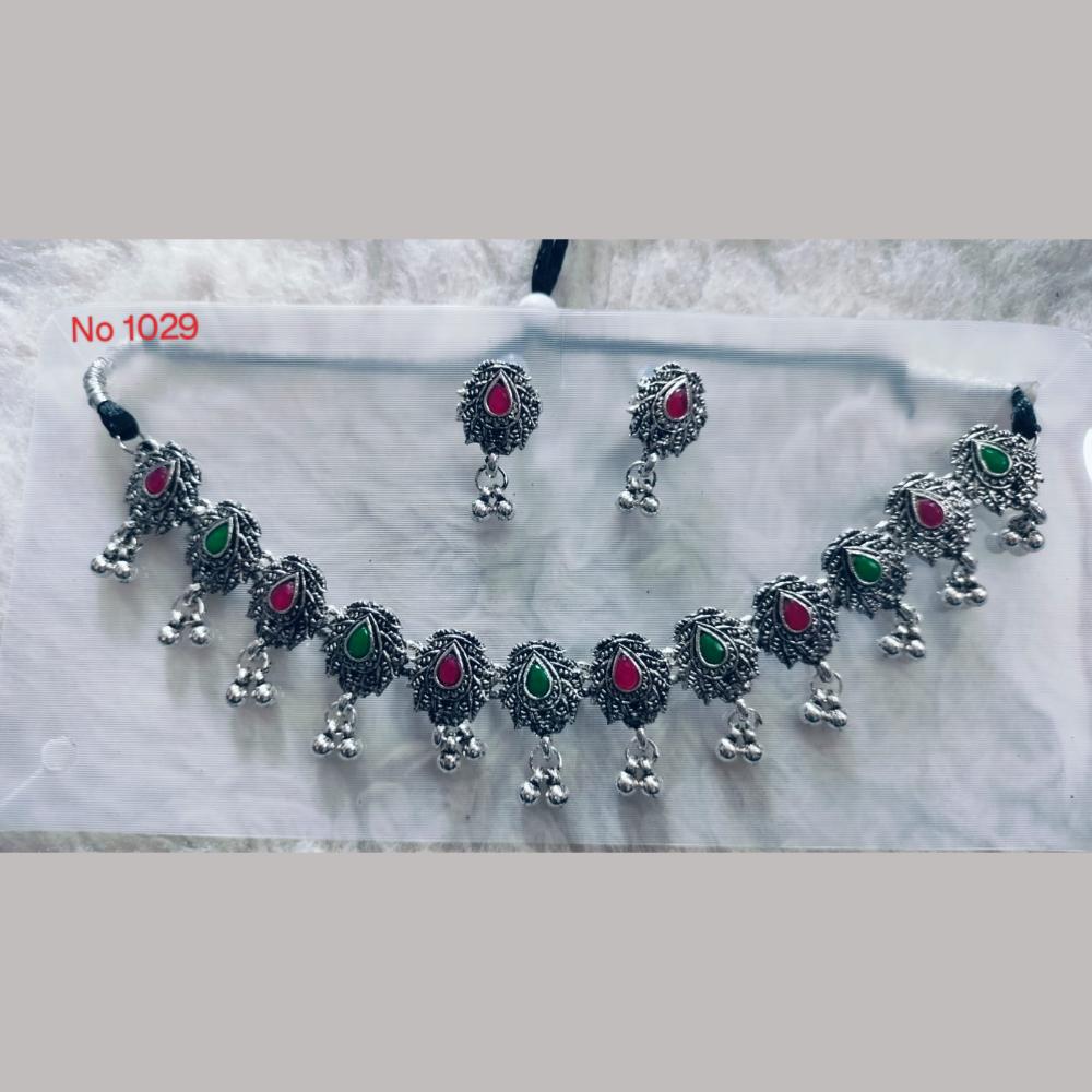 Khushboo Jewellers Oxidised Plated Pota Stone And Ghungroo Necklace Set
