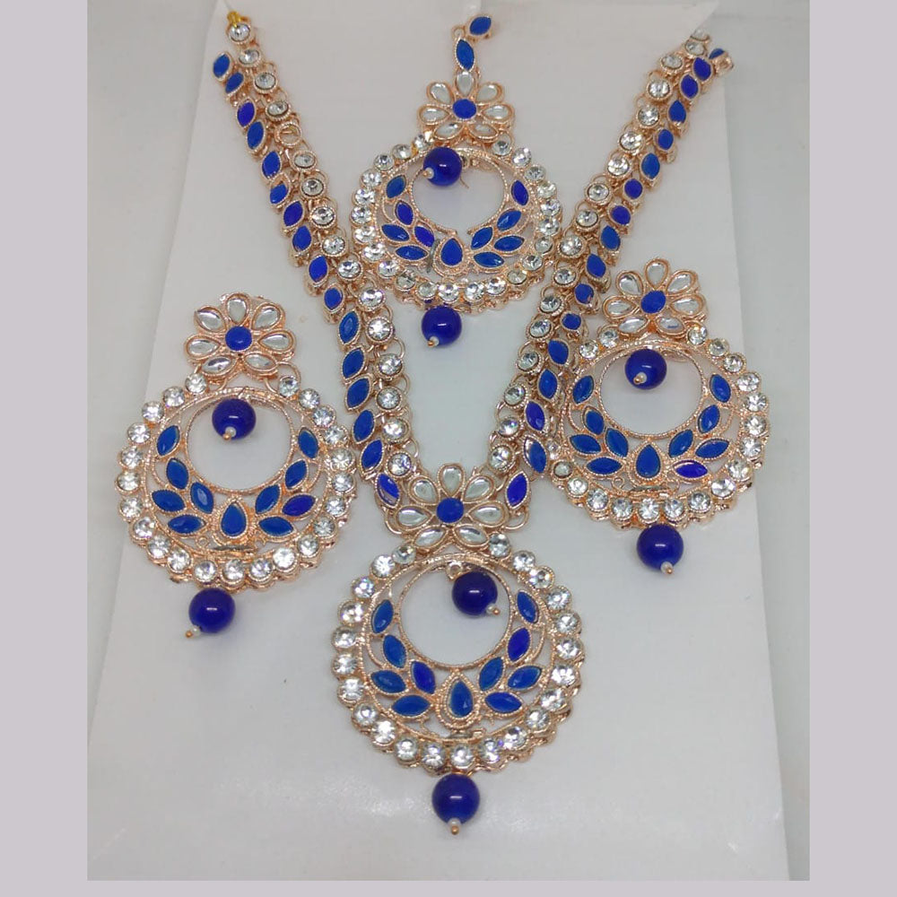 Khushboo Jewellers Premium Crystal And Pearl Wedding Necklace Set with Maangtikka