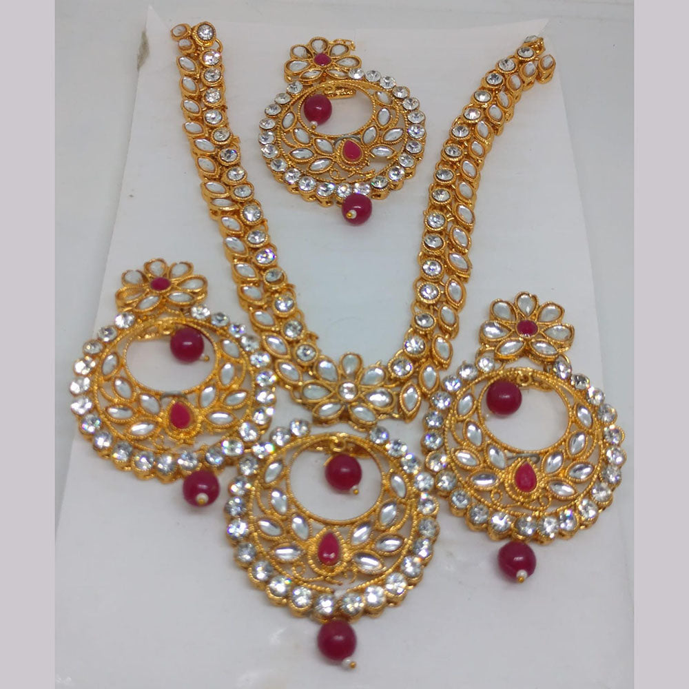 Khushboo Jewellers Premium Crystal And Pearl Wedding Necklace Set with Maangtikka