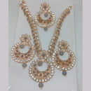 Khushboo Jewellers Premium Crystal And Pearl Wedding Necklace Set with Maangtikka