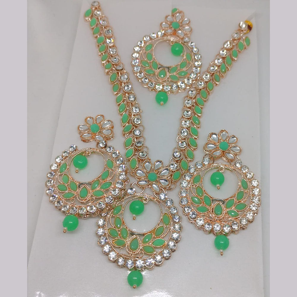 Khushboo Jewellers Premium Crystal And Pearl Wedding Necklace Set with Maangtikka