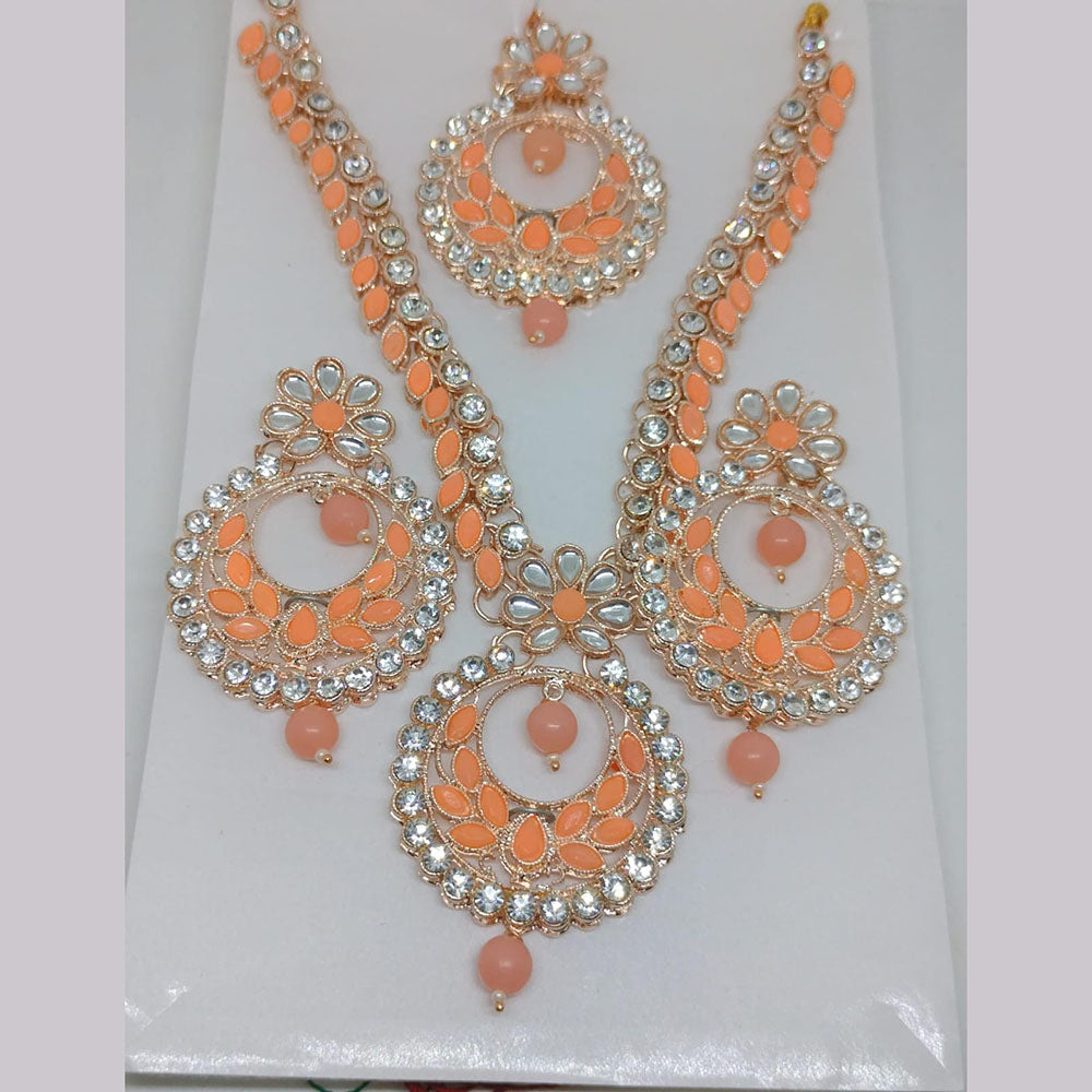 Khushboo Jewellers Premium Crystal And Pearl Wedding Necklace Set with Maangtikka