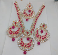 Khushboo Jewellers Premium Crystal And Pearl Wedding Necklace Set with Maangtikka