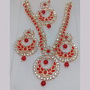 Khushboo Jewellers Premium Crystal And Pearl Wedding Necklace Set with Maangtikka