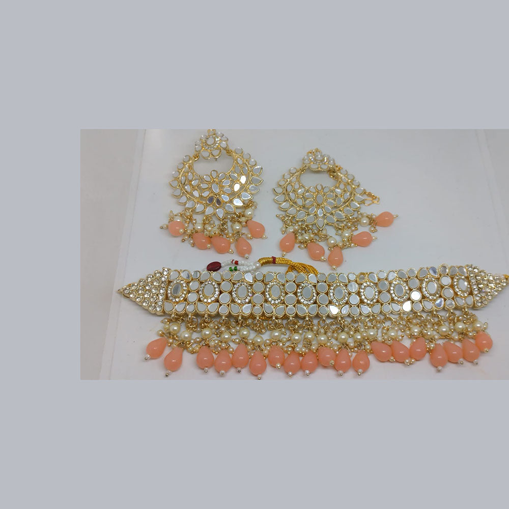 Khushboo Jewellery Elegant Mirror And Beads Statement Choker Necklace Set
