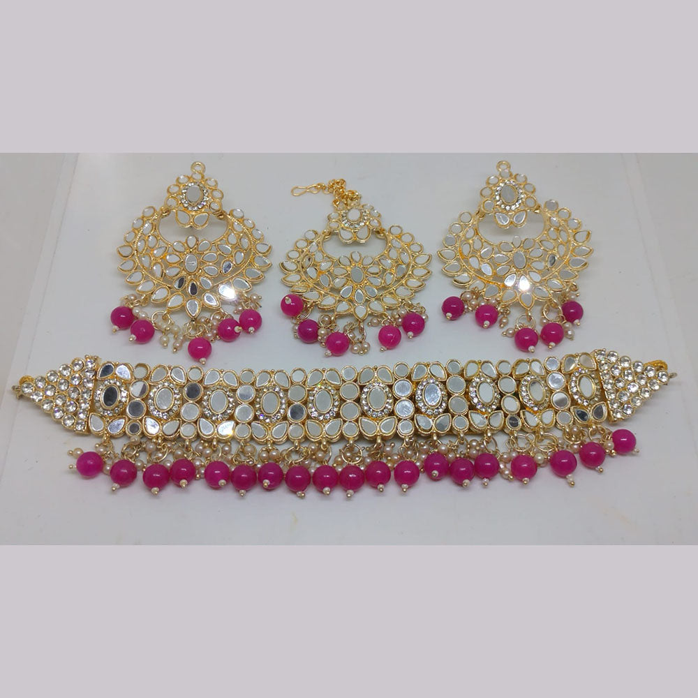 Khushboo Jewellery Elegant Mirror And Beads Statement Choker Necklace Set