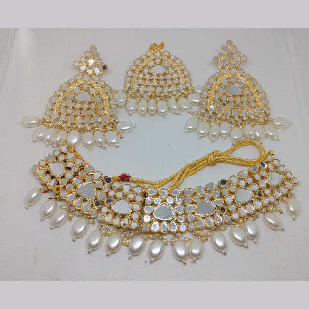 Khushboo Jewellery Elegant Mirror And Beads Statement Choker Necklace Set