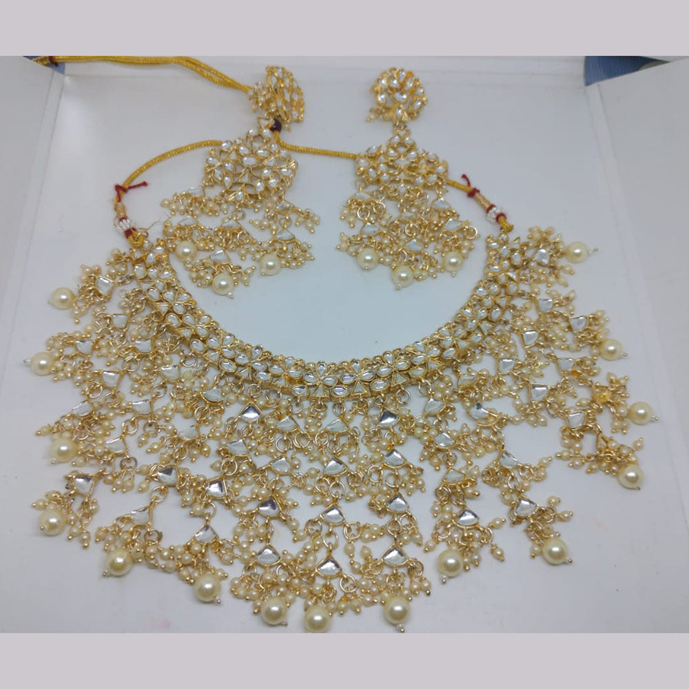 Khushboo Jewellery Elegant Kundan and Pearl Statement Choker Necklace Set