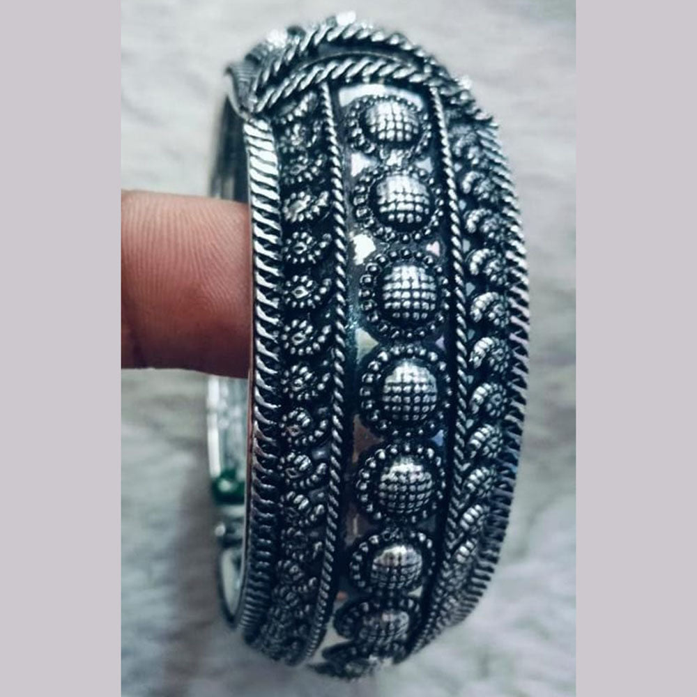 Khushboo Jewellery Antique Silver Finish Oxidised Kada with Openable Lock Elegant Ethnic Jewelry