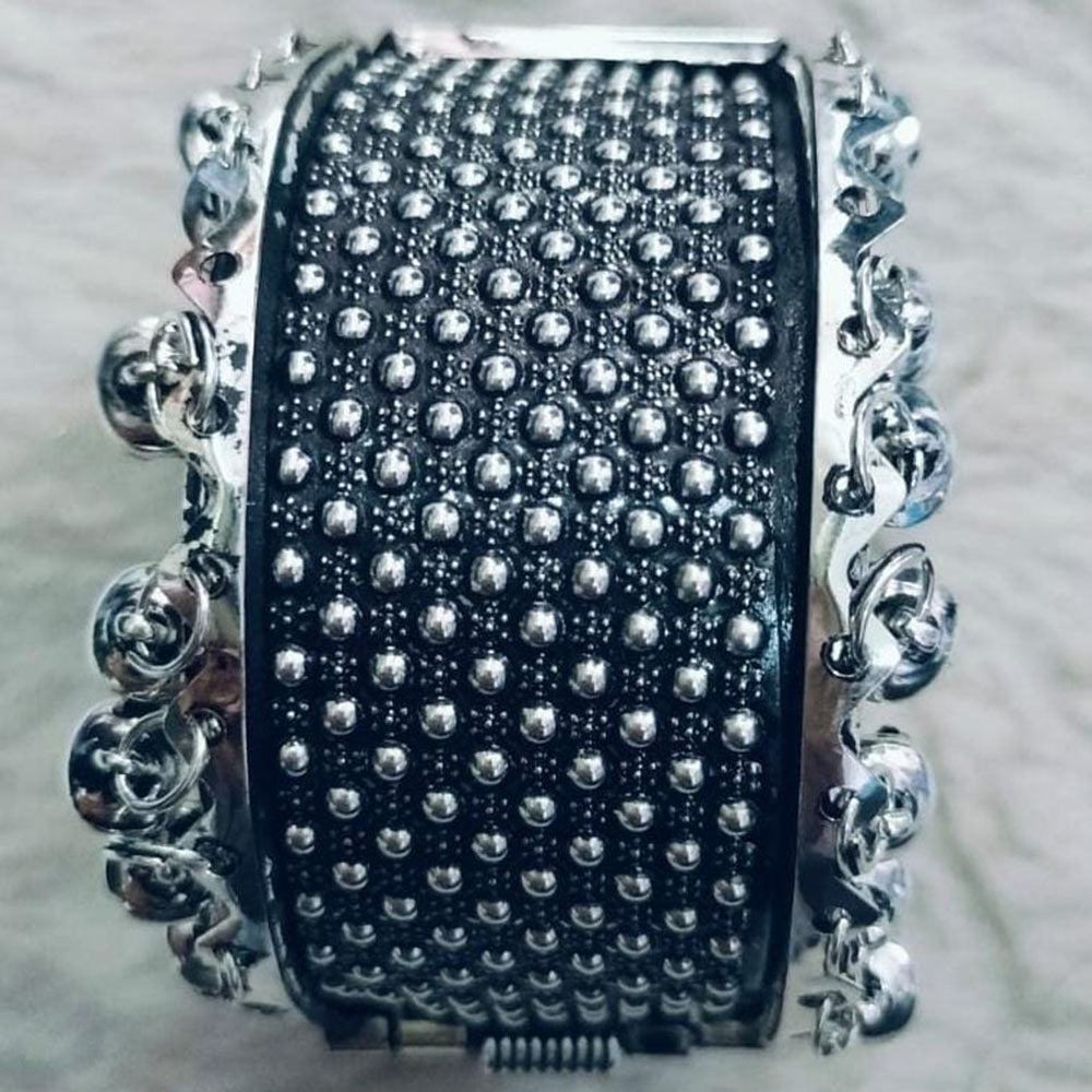 Khushboo Jewellery Antique Silver Finish Oxidised Kada with Openable Lock Elegant Ethnic Jewelry