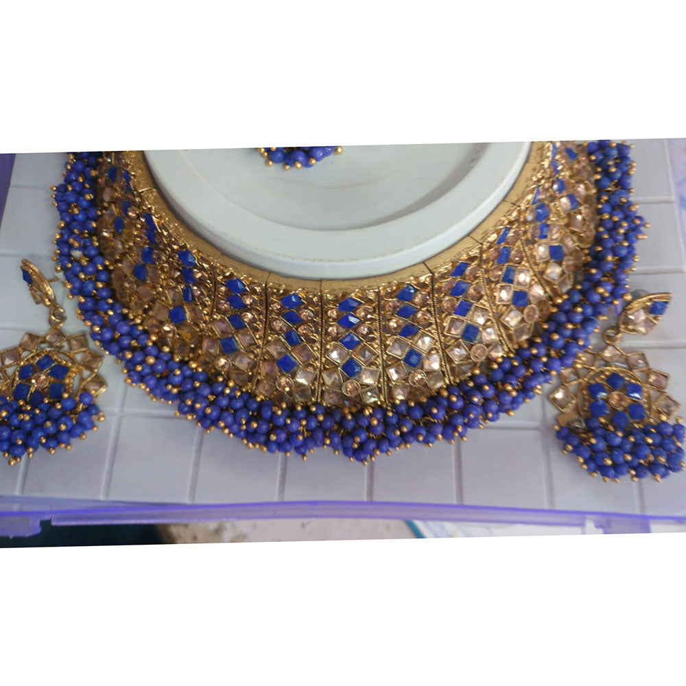 Khushboo Jewellery Crystal Stone And Pearl Designer Choker Necklace Set