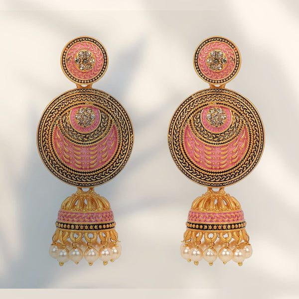 Wearhouse Fashion Gold Plated Meenakari Jhumki Earrings