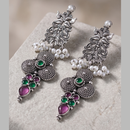 Wearhouse Fashion Oxidised Plated Pota Stone And Pearl Dangler Earrings