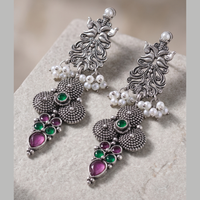 Wearhouse Fashion Oxidised Plated Pota Stone And Pearl Dangler Earrings