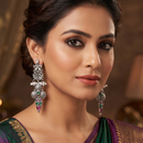 Wearhouse Fashion Oxidised Plated Pota Stone And Pearl Dangler Earrings