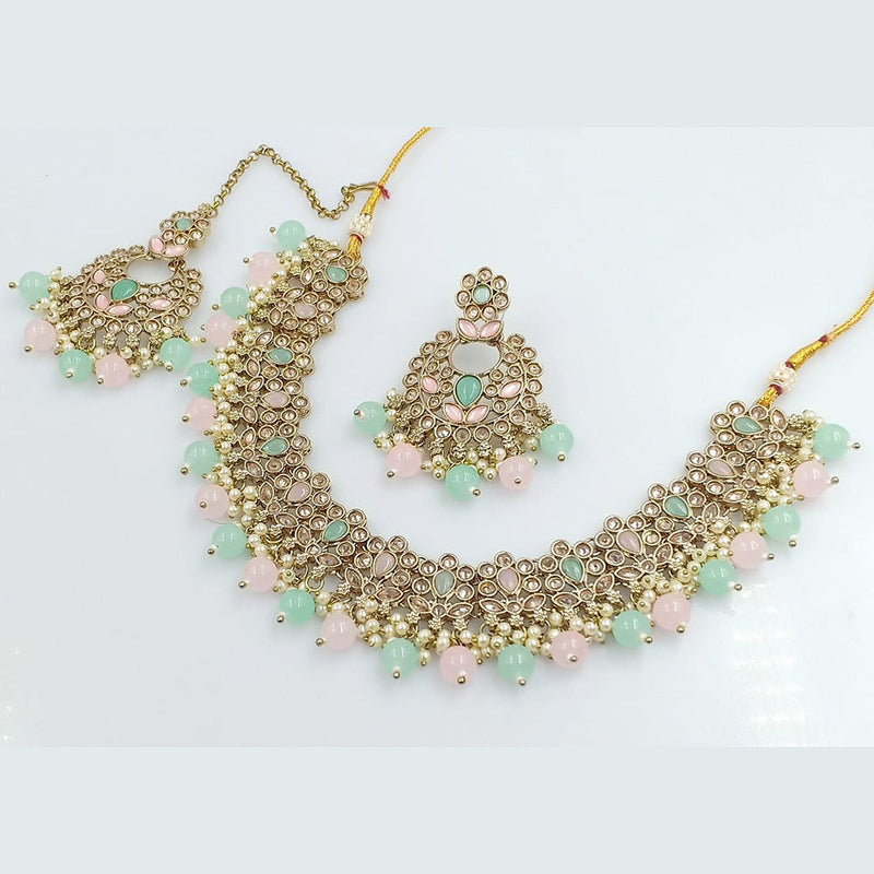 Rani Sati Jewels Gold Plated Crystal And Kundan Stone Necklace Set