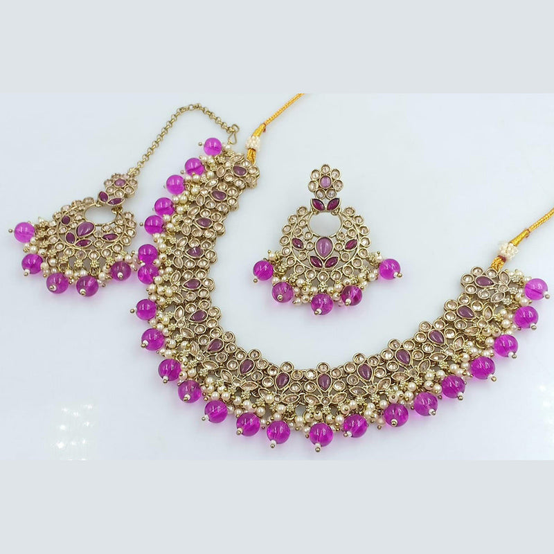 Rani Sati Jewels Gold Plated Crystal And Kundan Stone Necklace Set