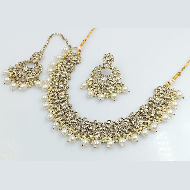 Rani Sati Jewels Gold Plated Crystal And Kundan Stone Necklace Set