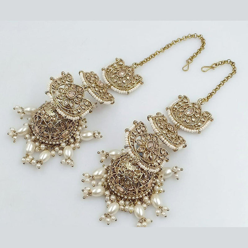 Rani Sati Jewels Gold Plated Crystal Stone Kanchain Jhumki Earrings