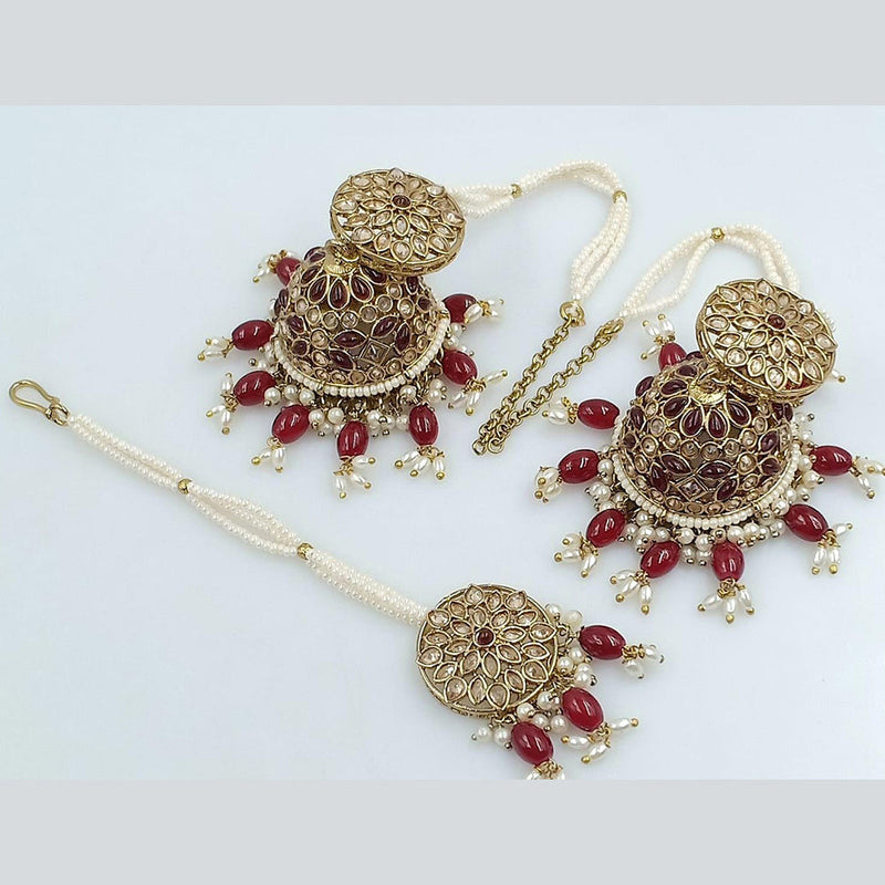 Rani Sati Jewels Gold Plated Crystal Stone Kanchain Jhumki Earrings With Mangtikka