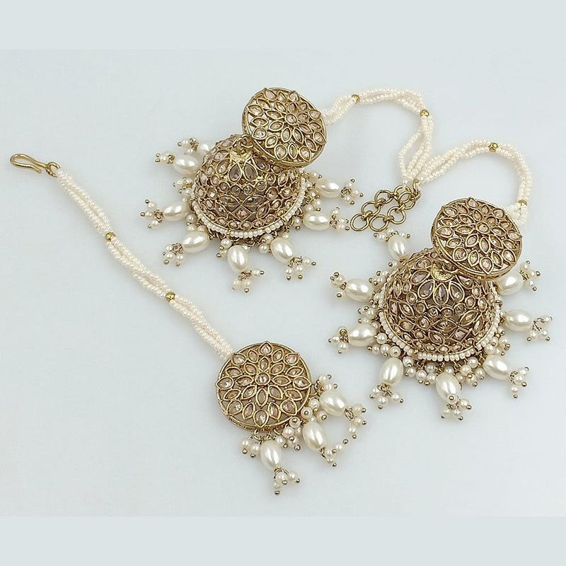 Rani Sati Jewels Gold Plated Crystal Stone Kanchain Jhumki Earrings With Mangtikka