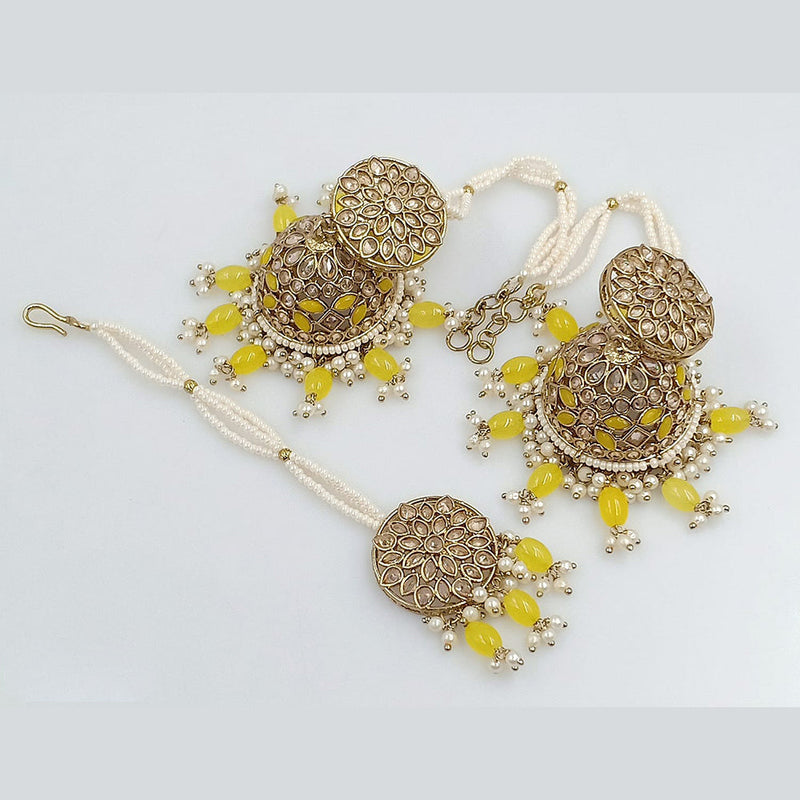 Rani Sati Jewels Gold Plated Crystal Stone Kanchain Jhumki Earrings With Mangtikka