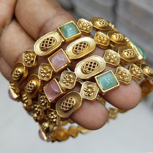 Rani Sati Jewels Gold  Plated Monalisa Stone  Bangles Set