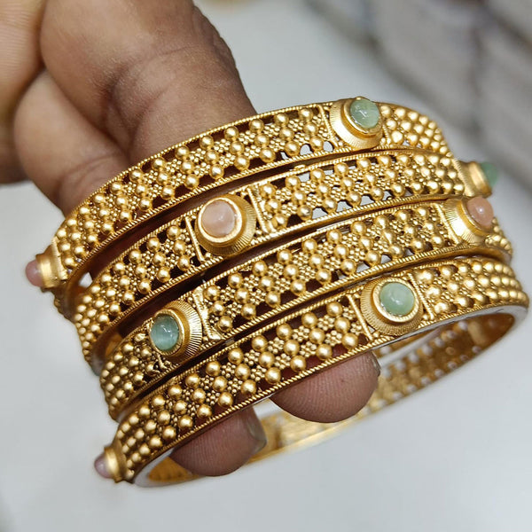Rani Sati Jewels Gold  Plated Monalisa Stone  Bangles Set