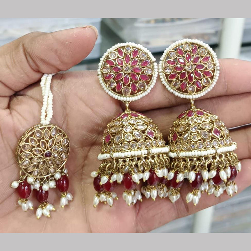 Rani Sati Jewels Gold Plated Reverse AD Jhumki Earrings With Maangtikka