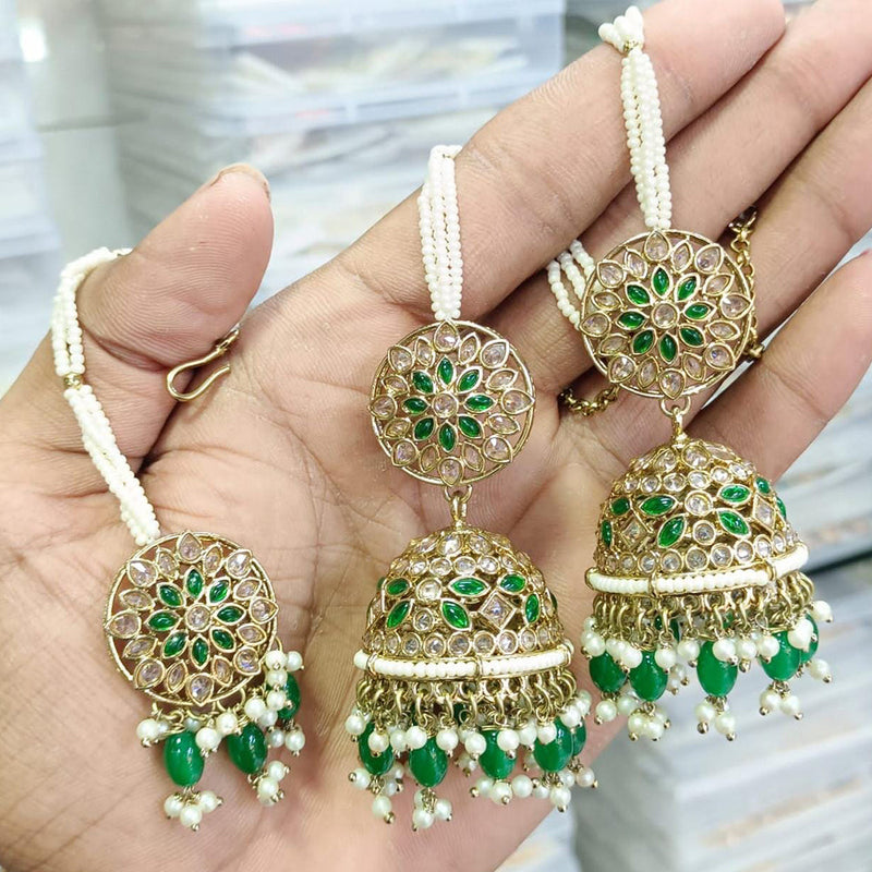 Rani Sati Jewels Gold Plated Reverse AD Jhumki Earrings With Maangtikka