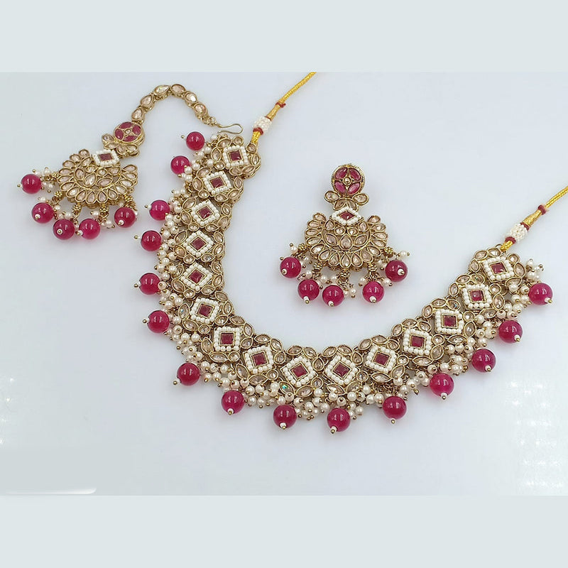 Rani Sati Jewels Gold Plated Reverse AD Necklace Set