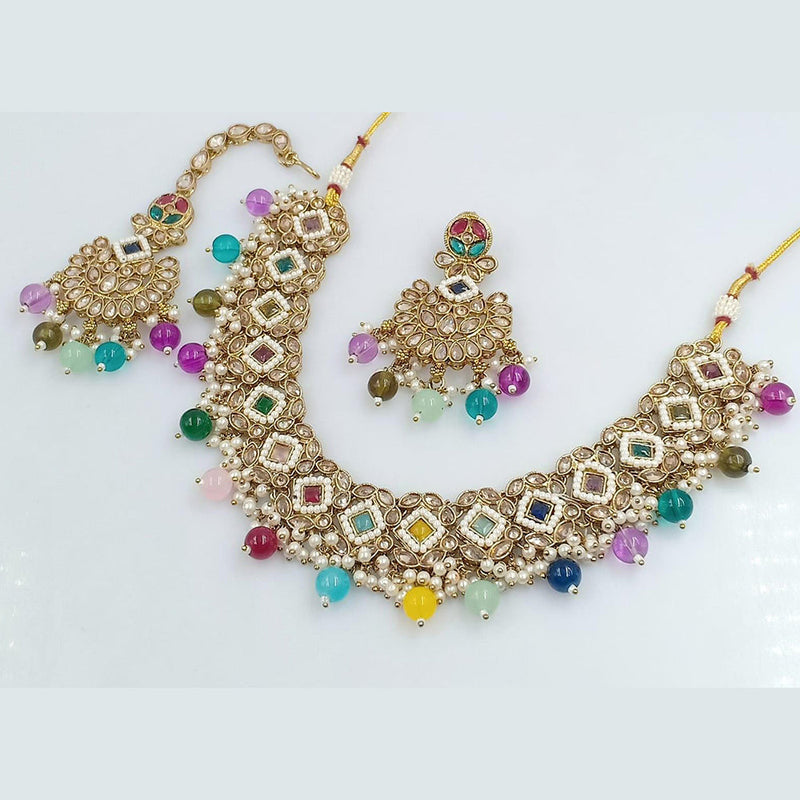 Rani Sati Jewels Gold Plated Reverse AD Necklace Set