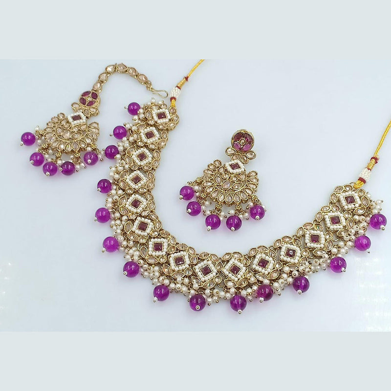 Rani Sati Jewels Gold Plated Reverse AD Necklace Set