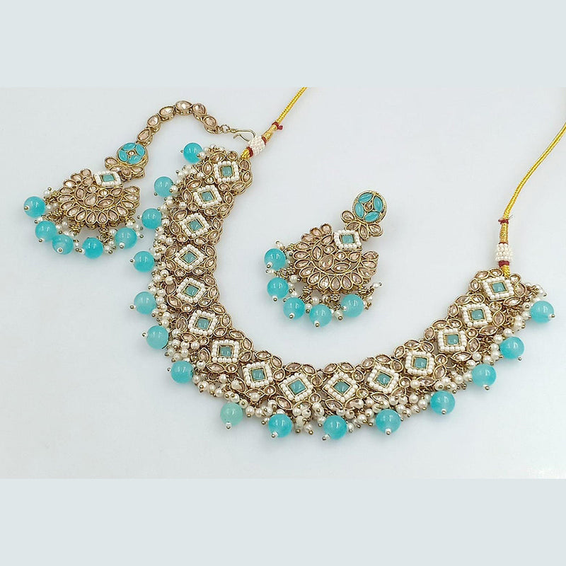 Rani Sati Jewels Gold Plated Reverse AD Necklace Set