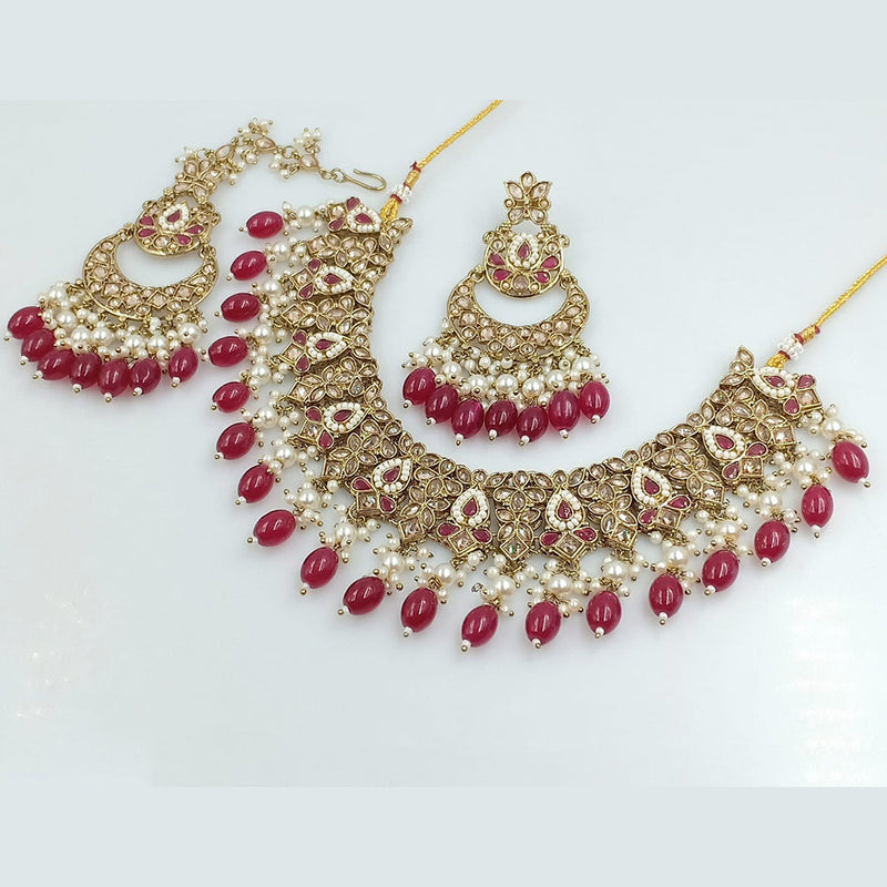 Rani Sati Jewels Gold Plated Reverse AD Necklace Set