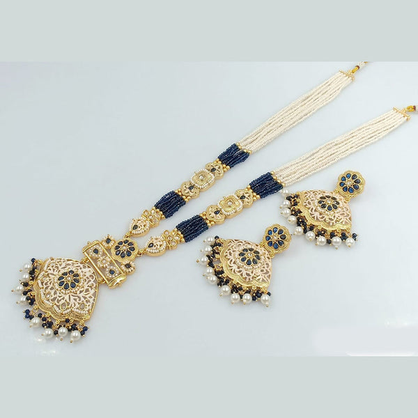 Rani Sati Jewels Gold Plated Kundan And Pearl Long Necklace Set