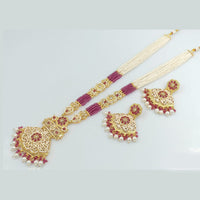 Rani Sati Jewels Gold Plated Kundan And Pearl Long Necklace Set