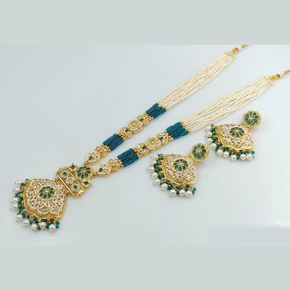 Rani Sati Jewels Gold Plated Kundan And Pearl Long Necklace Set