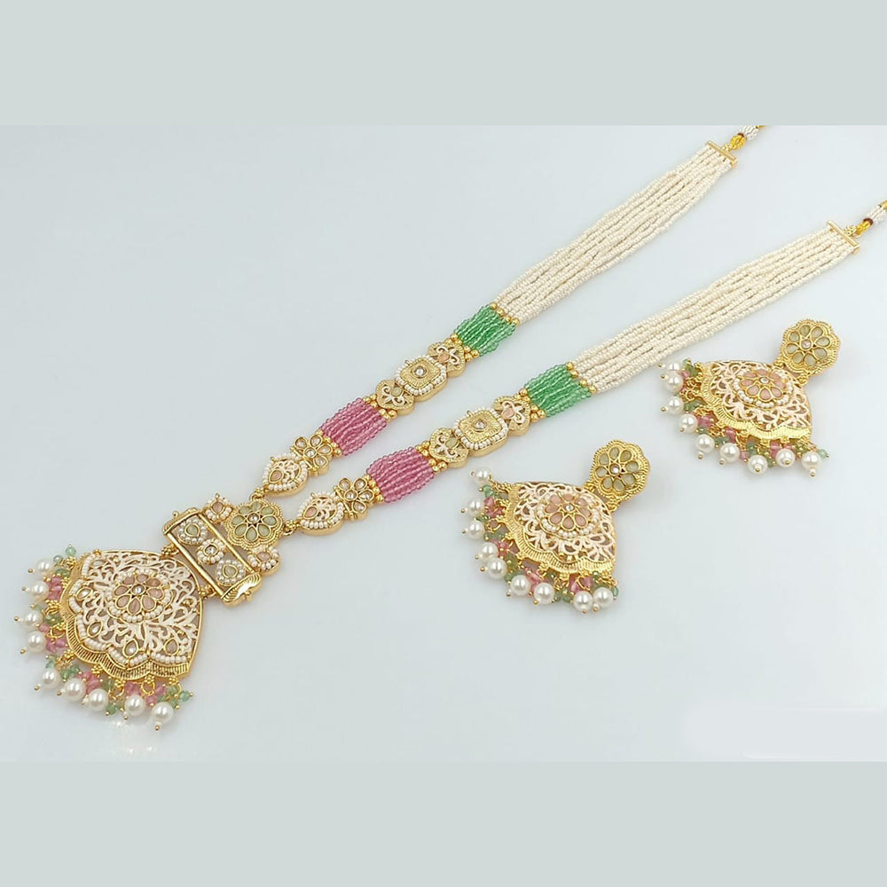 Rani Sati Jewels Gold Plated Kundan And Pearl Long Necklace Set